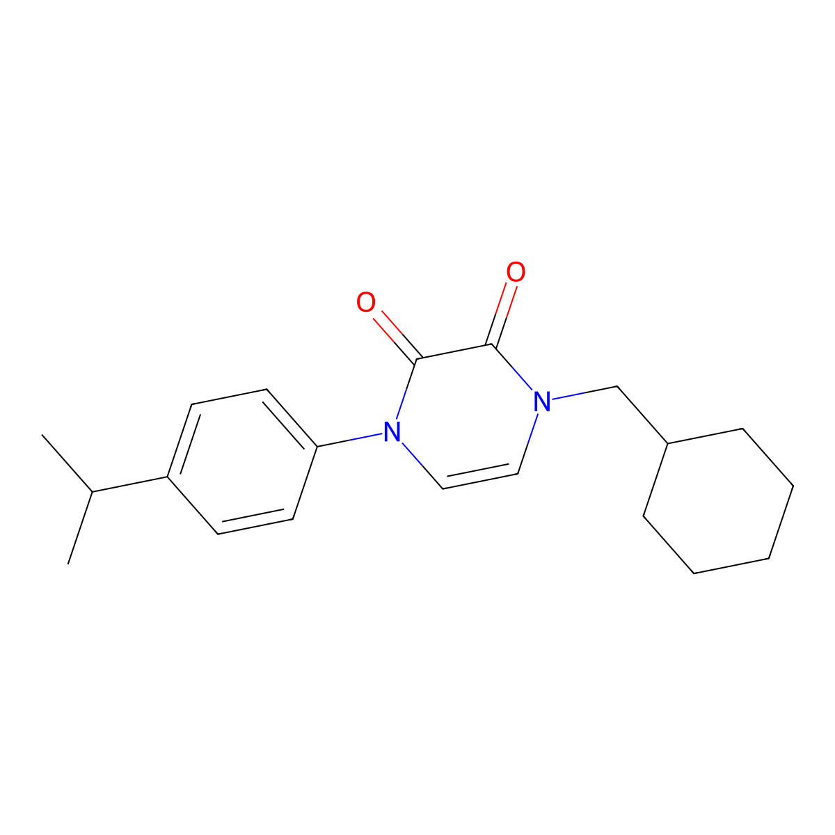 1-(Cyclohexylmethyl)-4-[4-(propan-2-yl)phenyl]-1,2,3,4-tetrahydropyrazine-2,3-dione molecular structure, CAS 2741926-63-4