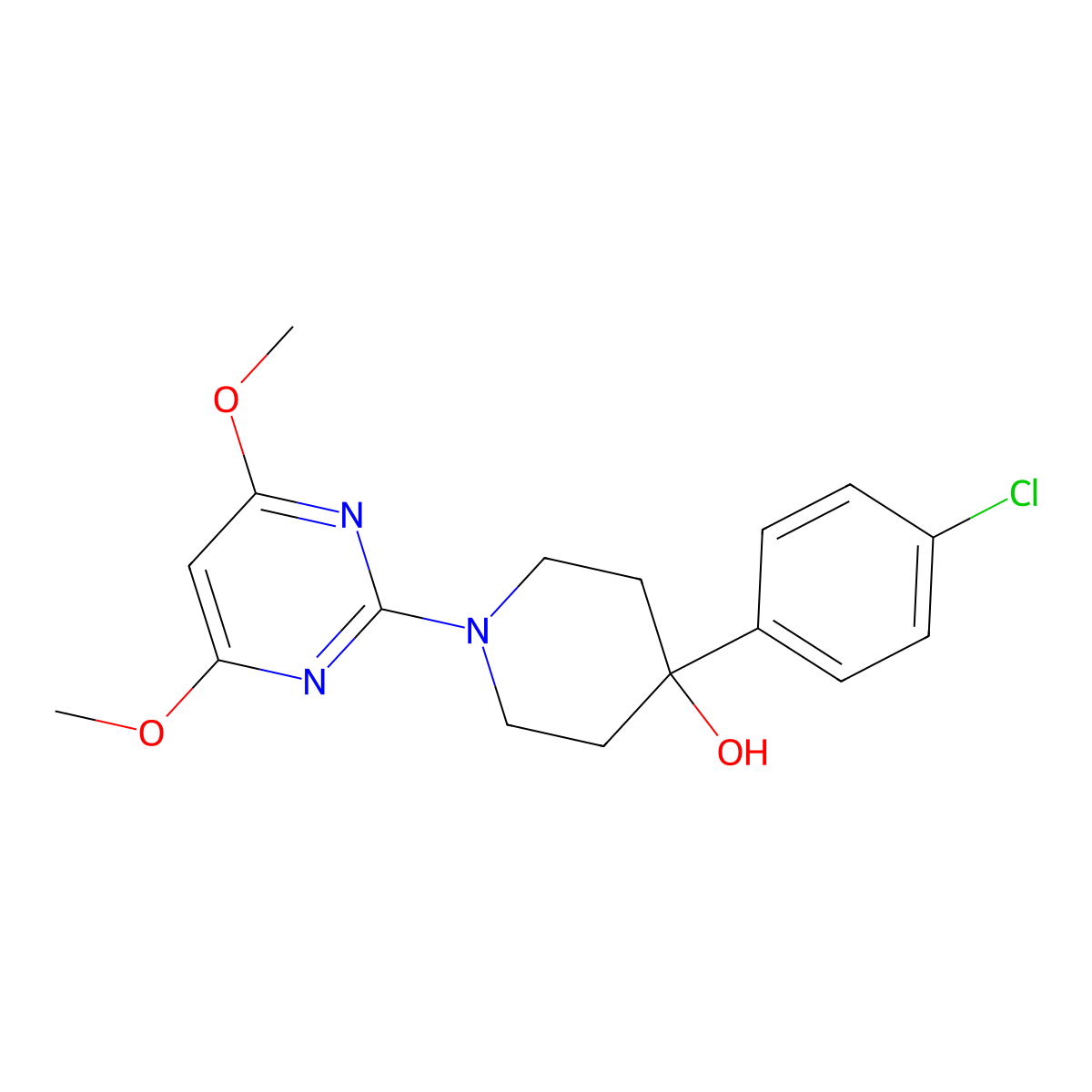 4-(4-Chlorophenyl)-1-(4,6-dimethoxypyrimidin-2-yl)piperidin-4-ol molecular structure, CAS 2741926-64-5