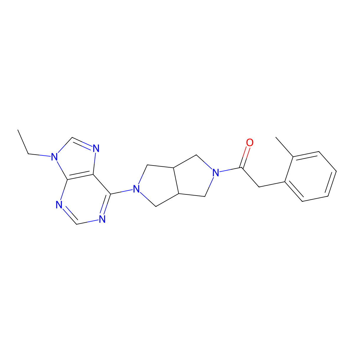 1-[5-(9-ethyl-9H-purin-6-yl)-octahydropyrrolo[3,4-c]pyrrol-2-yl]-2-(2-methylphenyl)ethan-1-one molecular structure, CAS 2741926-66-7