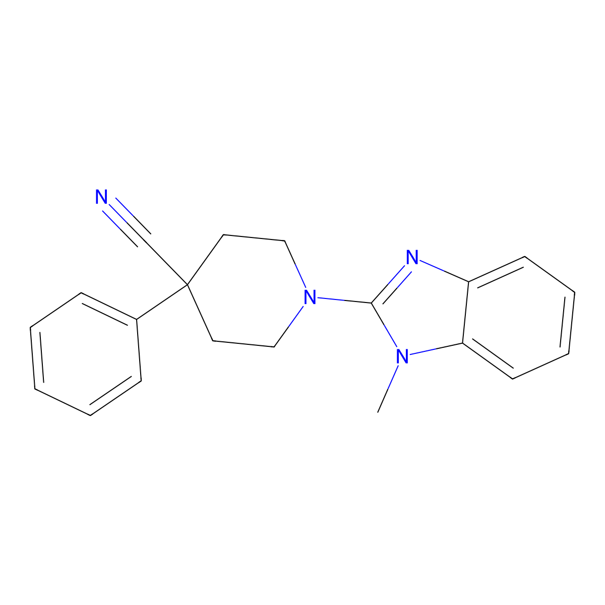1-(1-methyl-1H-1,3-benzodiazol-2-yl)-4-phenylpiperidine-4-carbonitrile molecular structure, CAS 2741926-69-0