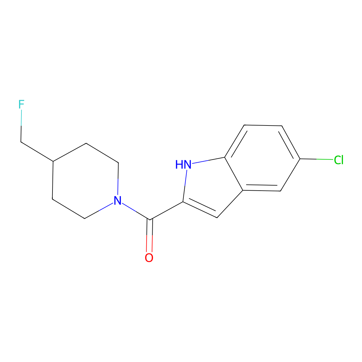 5-chloro-2-[4-(fluoromethyl)piperidine-1-carbonyl]-1H-indole molecular structure, CAS 2741926-73-6