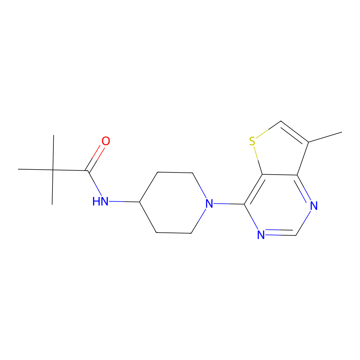 2,2-dimethyl-N-(1-{7-methylthieno[3,2-d]pyrimidin-4-yl}piperidin-4-yl)propanamide molecular structure, CAS 2741926-76-9