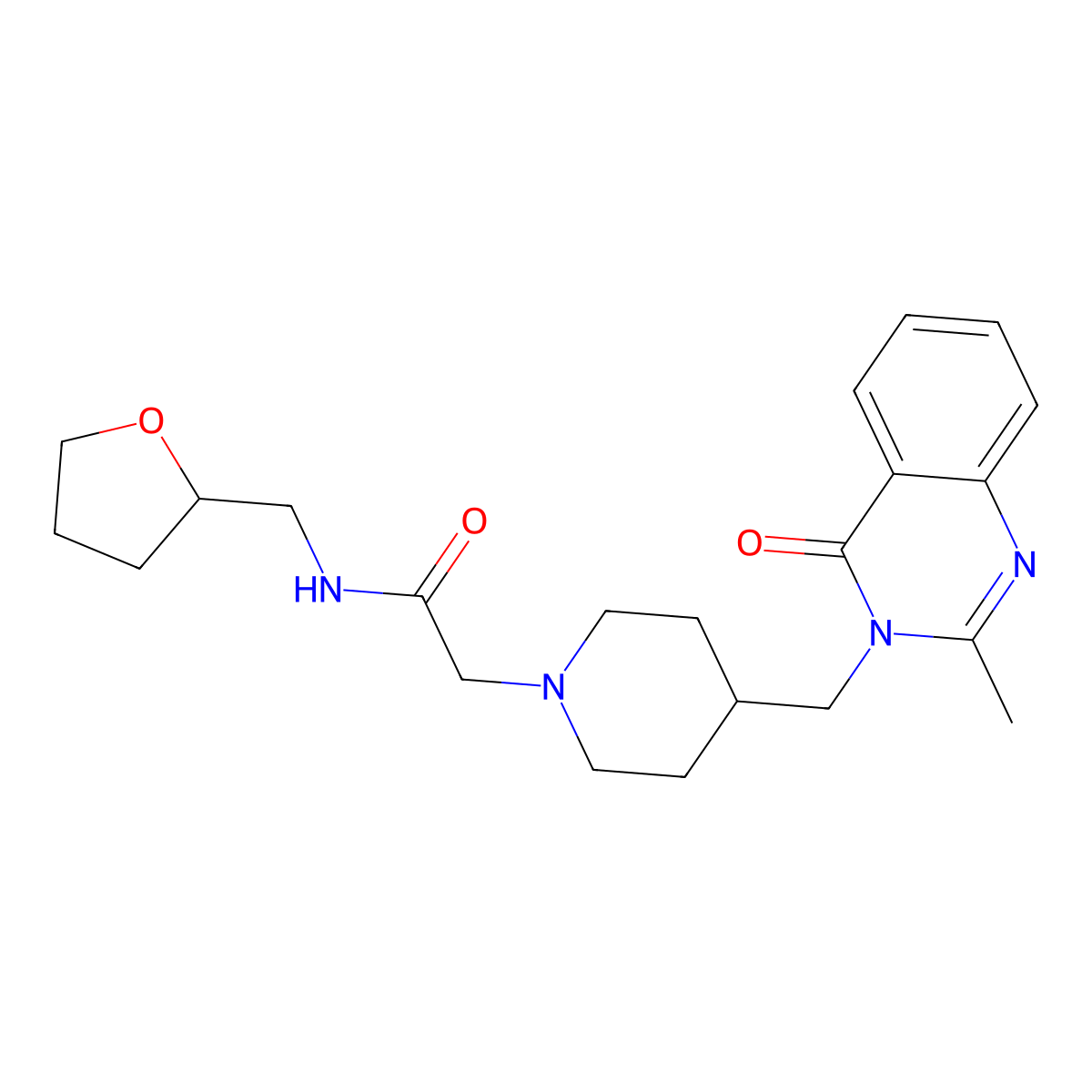 2-{4-[(2-methyl-4-oxo-3,4-dihydroquinazolin-3-yl)methyl]piperidin-1-yl}-N-[(oxolan-2-yl)methyl]acetamide molecular structure, CAS 2741926-79-2