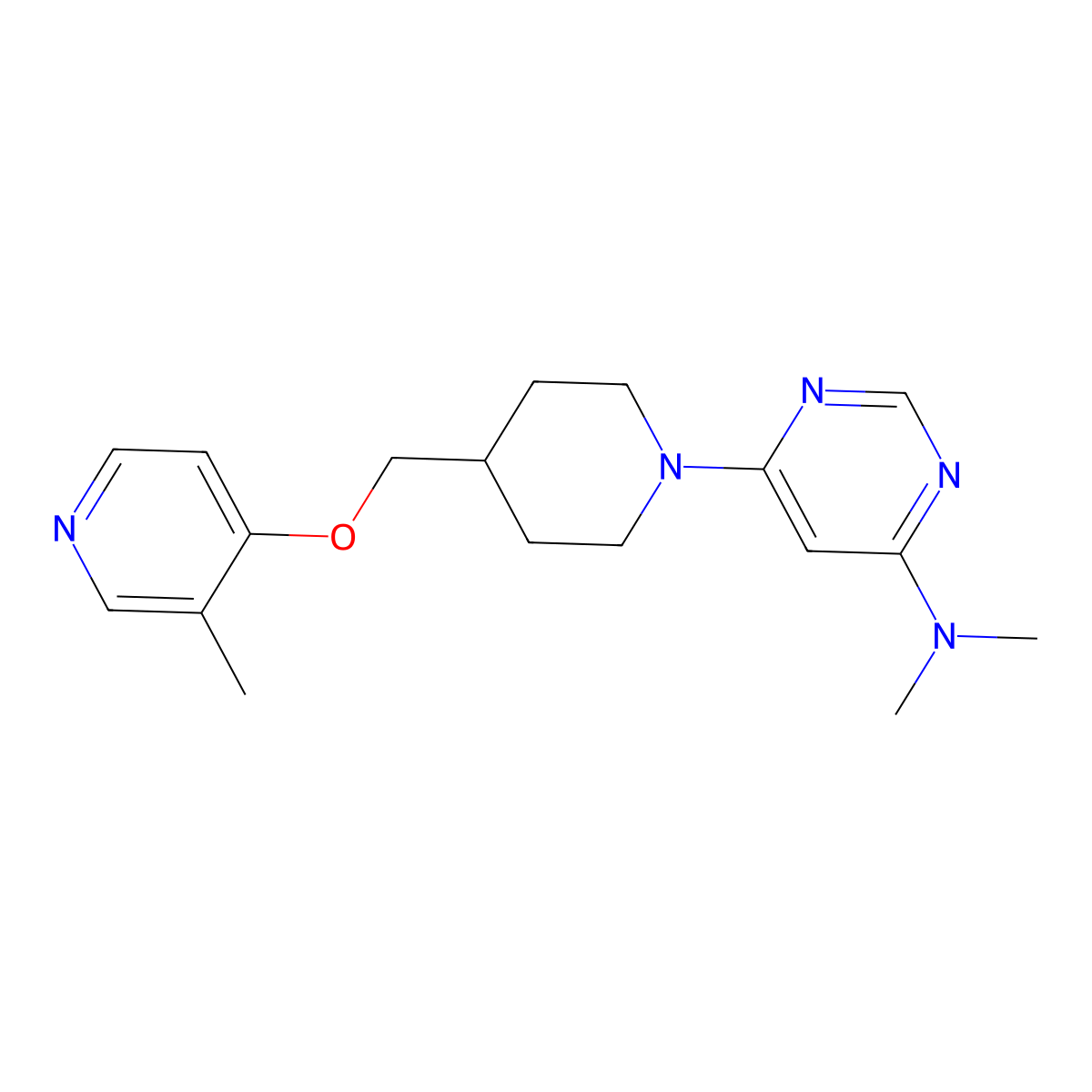 N,N-dimethyl-6-(4-{[(3-methylpyridin-4-yl)oxy]methyl}piperidin-1-yl)pyrimidin-4-amine molecular structure, CAS 2741926-80-5