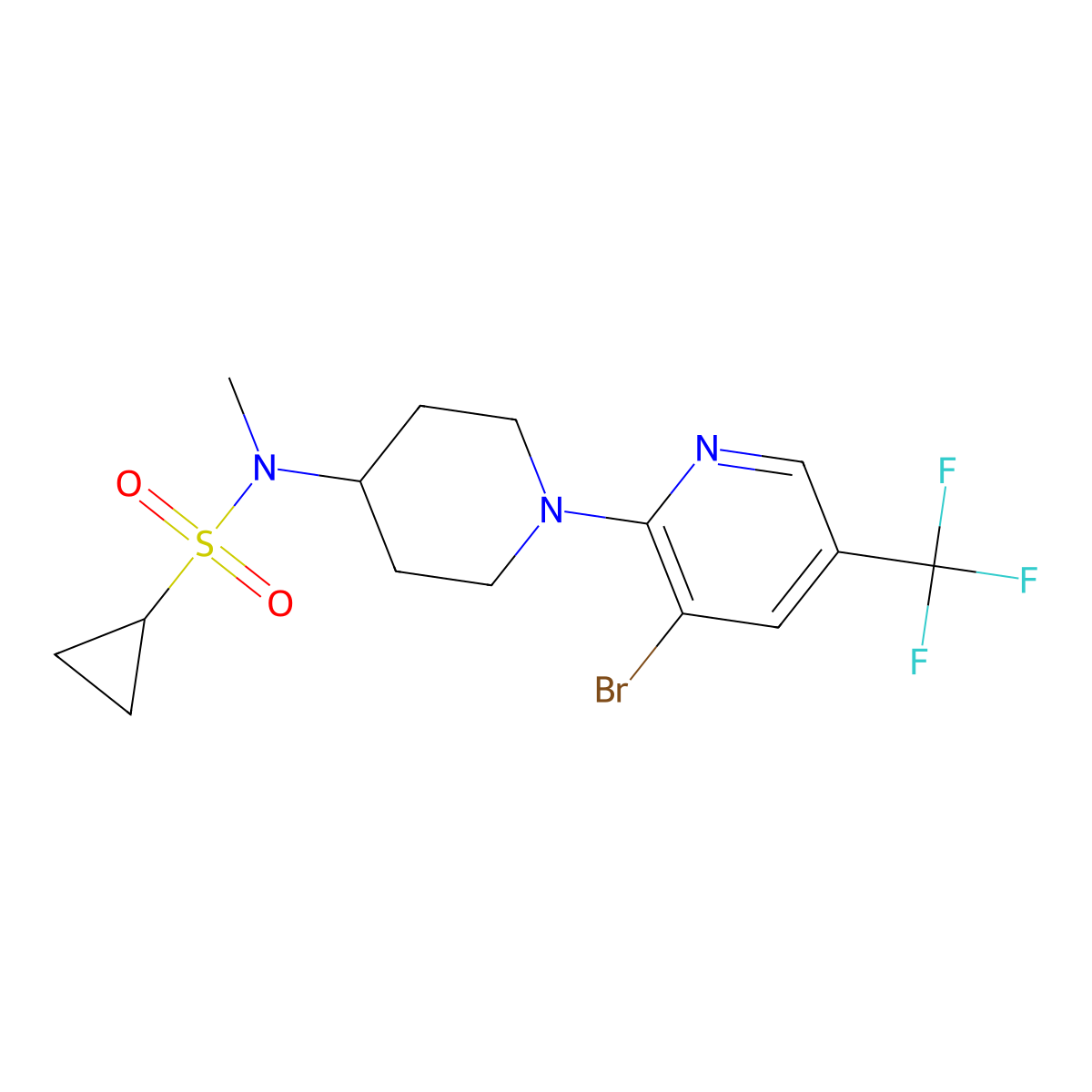 N-{1-[3-bromo-5-(trifluoromethyl)pyridin-2-yl]piperidin-4-yl}-N-methylcyclopropanesulfonamide molecular structure, CAS 2741926-81-6