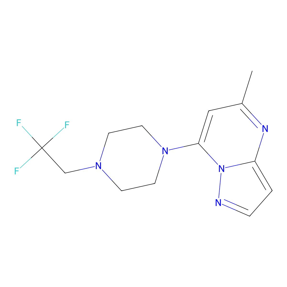 1-{5-Methylpyrazolo[1,5-a]pyrimidin-7-yl}-4-(2,2,2-trifluoroethyl)piperazine molecular structure, CAS 2741926-86-1