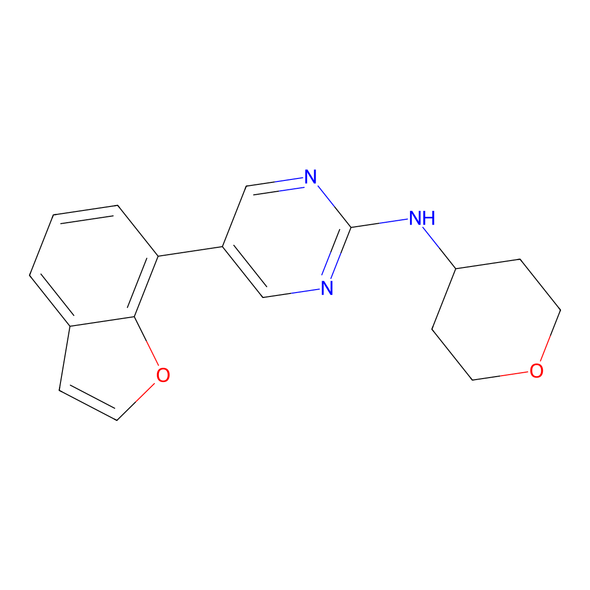 5-(1-benzofuran-7-yl)-N-(oxan-4-yl)pyrimidin-2-amine molecular structure, CAS 2741926-92-9