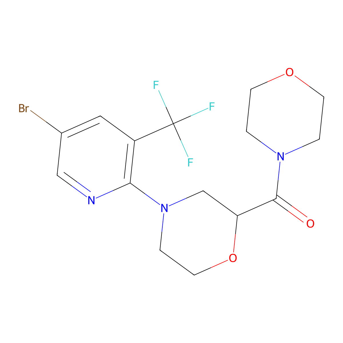 4-[5-Bromo-3-(trifluoromethyl)pyridin-2-yl]-2-(morpholine-4-carbonyl)morpholine molecular structure, CAS 2741926-94-1