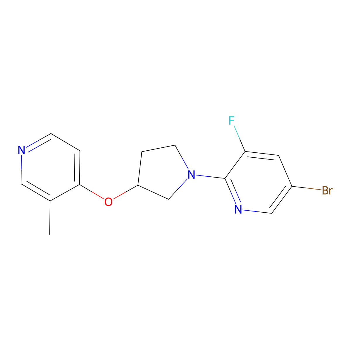 5-Bromo-3-fluoro-2-{3-[(3-methylpyridin-4-yl)oxy]pyrrolidin-1-yl}pyridine molecular structure, CAS 2741926-97-4