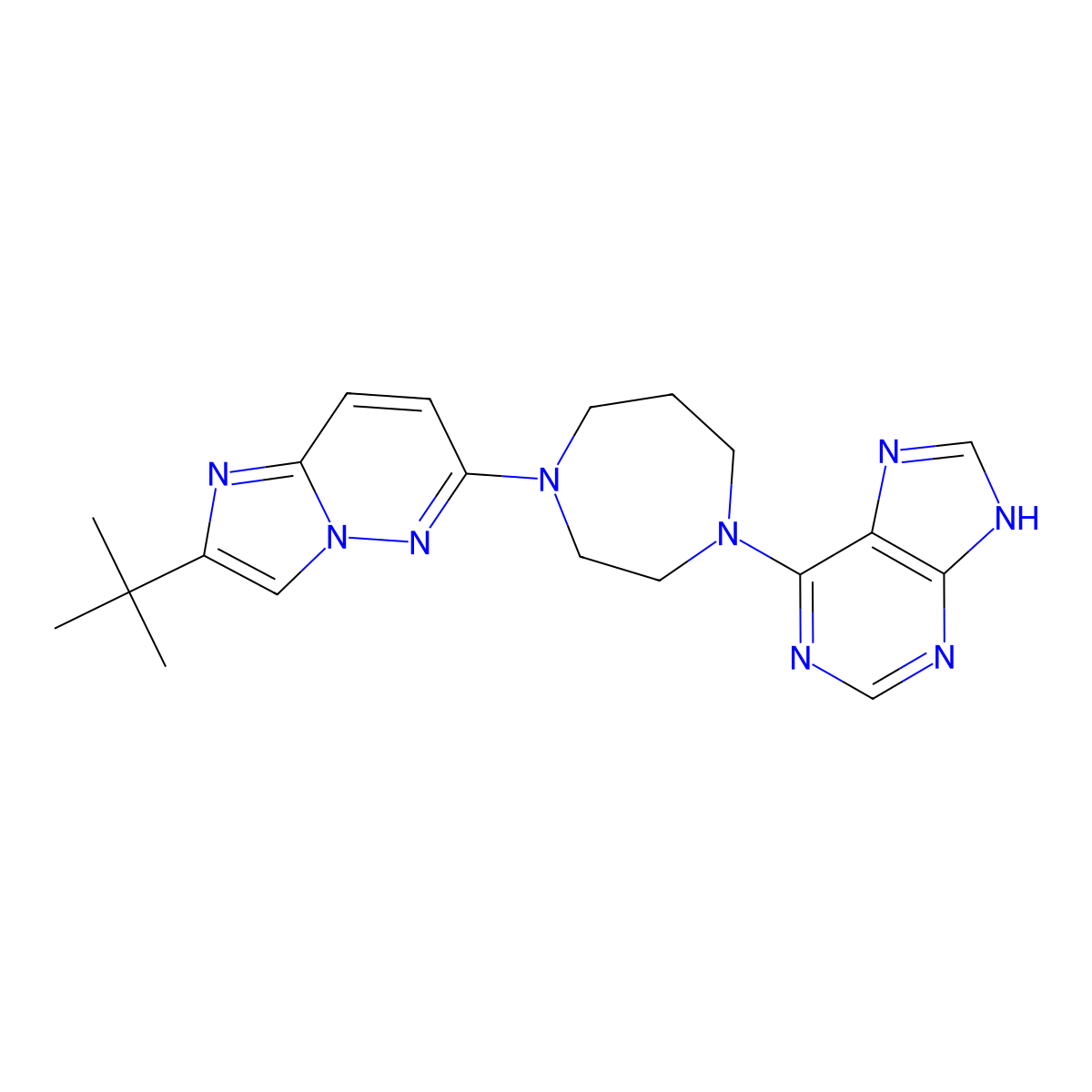 6-(4-{2-tert-butylimidazo[1,2-b]pyridazin-6-yl}-1,4-diazepan-1-yl)-9H-purine molecular structure, CAS 2741927-01-3