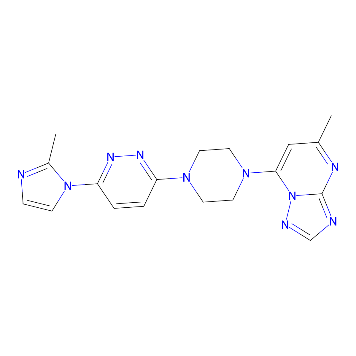 3-(2-methyl-1H-imidazol-1-yl)-6-(4-{5-methyl-[1,2,4]triazolo[1,5-a]pyrimidin-7-yl}piperazin-1-yl)pyridazine molecular structure, CAS 2741927-04-6
