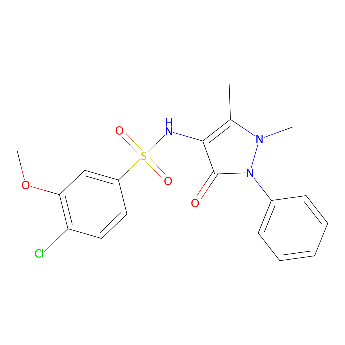 4-chloro-N-(1,5-dimethyl-3-oxo-2-phenylpyrazol-4-yl)-3-methoxybenzenesulfonamide molecular structure, CAS 2741927-05-7