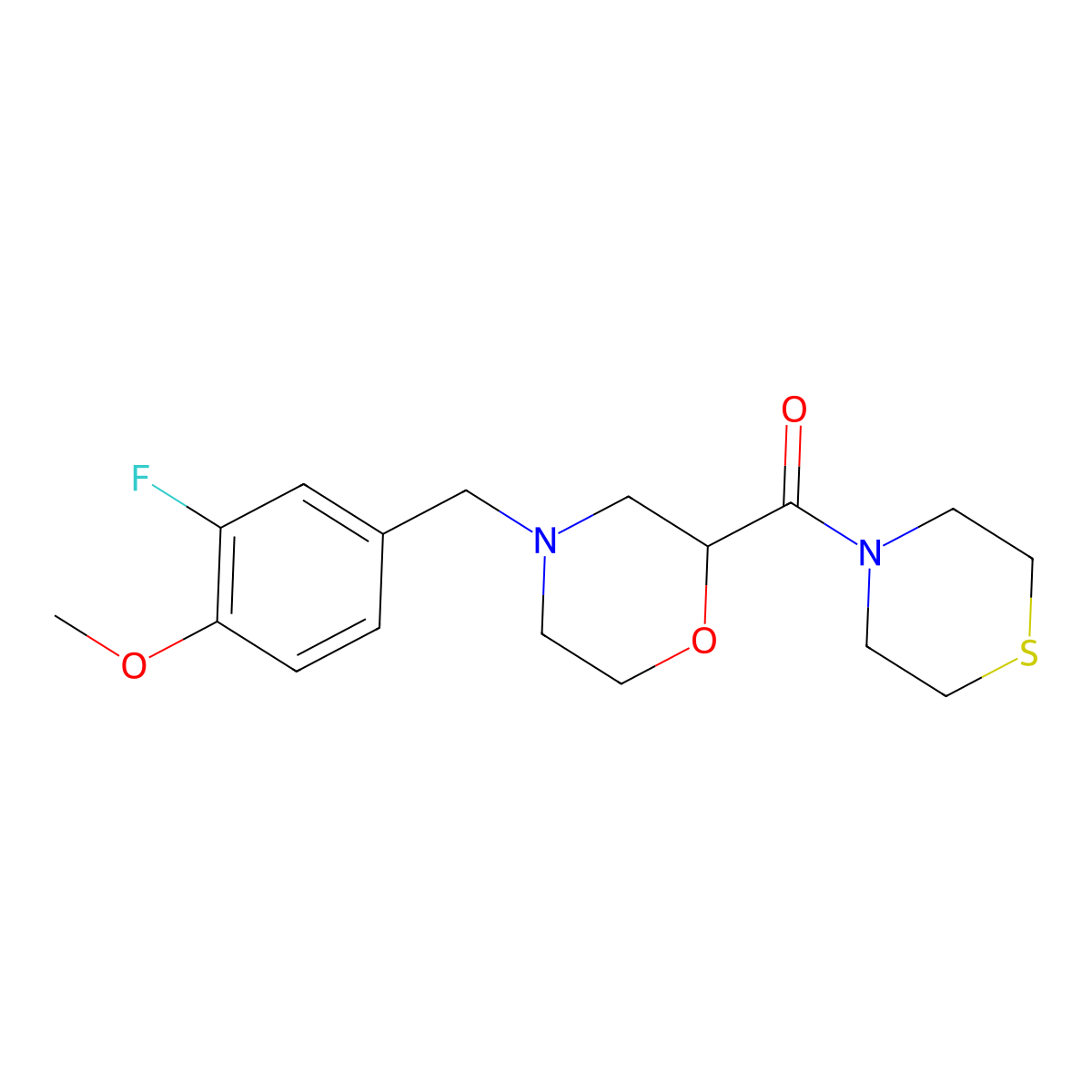 4-[(3-Fluoro-4-methoxyphenyl)methyl]-2-(thiomorpholine-4-carbonyl)morpholine molecular structure, CAS 2741927-06-8