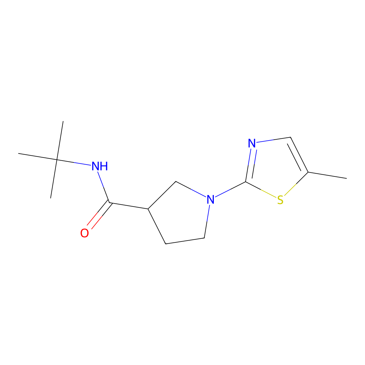 N-tert-butyl-1-(5-methyl-1,3-thiazol-2-yl)pyrrolidine-3-carboxamide molecular structure, CAS 2741927-09-1