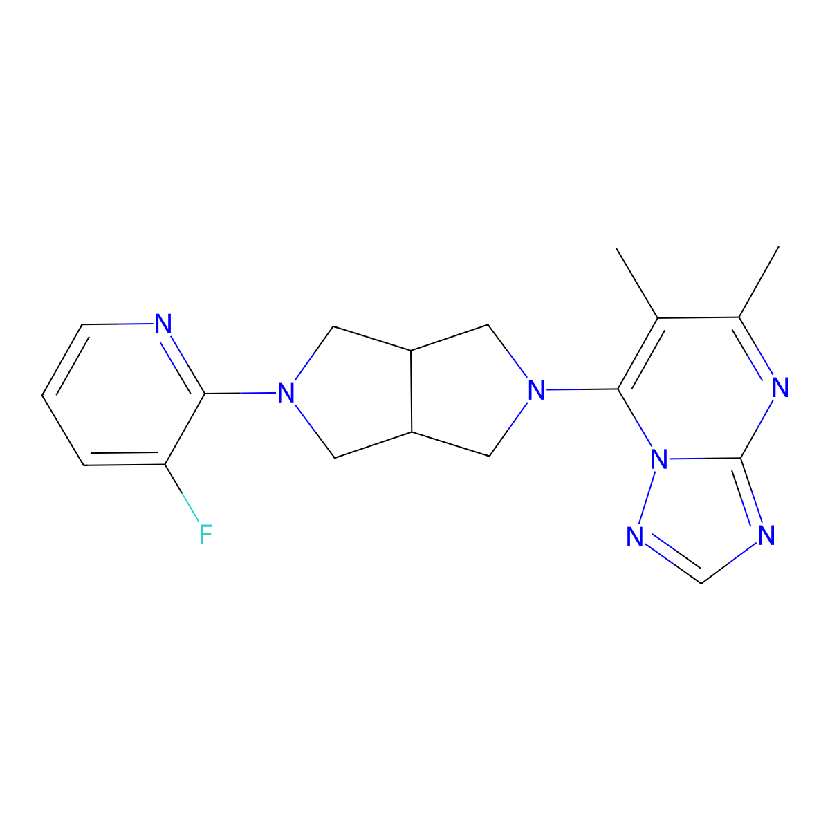 2-(5-{5,6-Dimethyl-[1,2,4]triazolo[1,5-a]pyrimidin-7-yl}-octahydropyrrolo[3,4-c]pyrrol-2-yl)-3-fluoropyridine molecular structure, CAS 2741927-10-4
