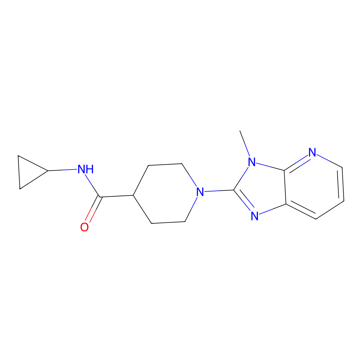 N-cyclopropyl-1-{3-methyl-3H-imidazo[4,5-b]pyridin-2-yl}piperidine-4-carboxamide molecular structure, CAS 2741927-13-7