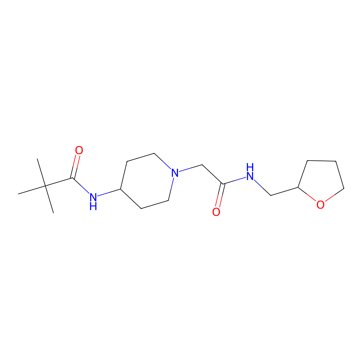 2,2-dimethyl-N-[1-({[(oxolan-2-yl)methyl]carbamoyl}methyl)piperidin-4-yl]propanamide molecular structure, CAS 2741927-17-1