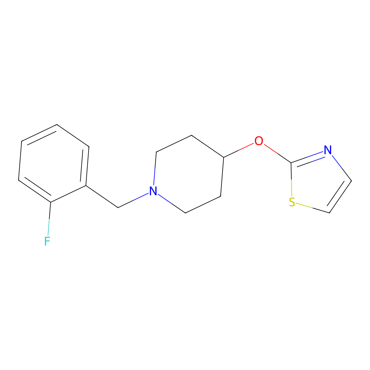 1-[(2-Fluorophenyl)methyl]-4-(1,3-thiazol-2-yloxy)piperidine molecular structure, CAS 2741927-18-2