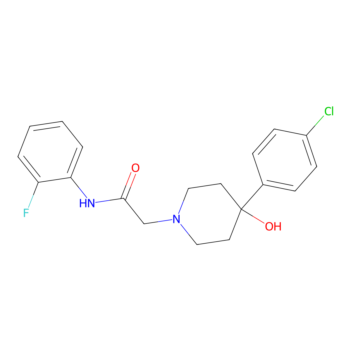 2-[4-(4-chlorophenyl)-4-hydroxypiperidin-1-yl]-N-(2-fluorophenyl)acetamide molecular structure, CAS 2741927-21-7