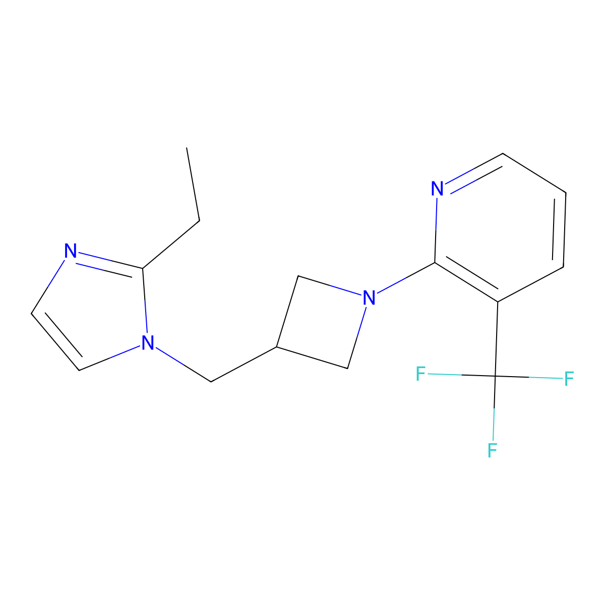 2-{3-[(2-ethyl-1H-imidazol-1-yl)methyl]azetidin-1-yl}-3-(trifluoromethyl)pyridine molecular structure, CAS 2741927-22-8