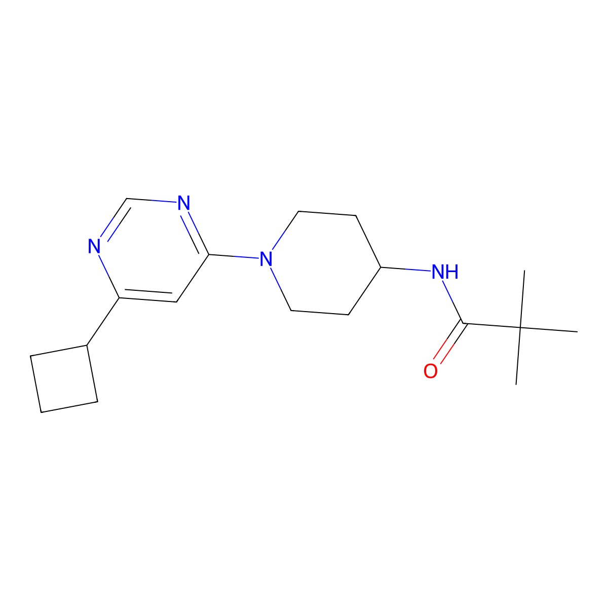 N-[1-(6-cyclobutylpyrimidin-4-yl)piperidin-4-yl]-2,2-dimethylpropanamide molecular structure, CAS 2741927-25-1