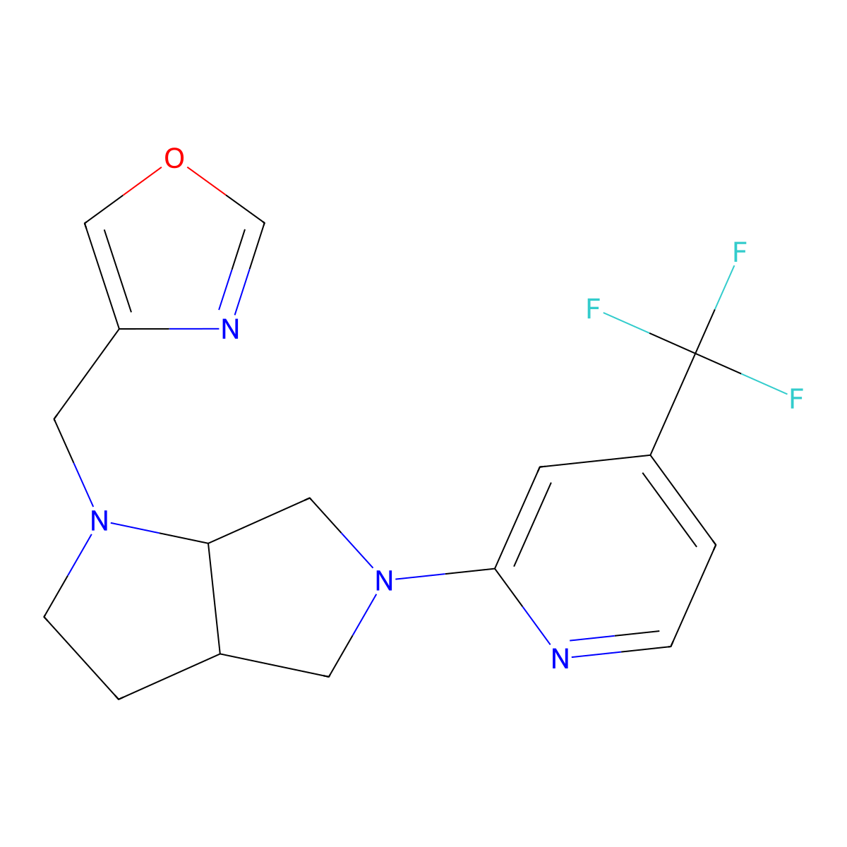 2-{1-[(1,3-Oxazol-4-yl)methyl]-octahydropyrrolo[2,3-c]pyrrol-5-yl}-4-(trifluoromethyl)pyridine molecular structure, CAS 2741927-26-2