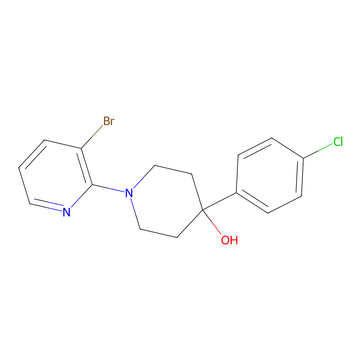1-(3-Bromopyridin-2-yl)-4-(4-chlorophenyl)piperidin-4-ol molecular structure, CAS 2741927-27-3