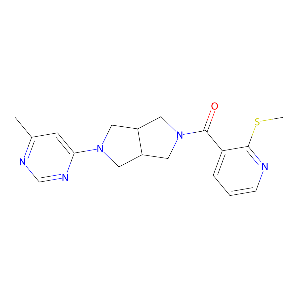4-Methyl-6-{5-[2-(methylsulfanyl)pyridine-3-carbonyl]-octahydropyrrolo[3,4-c]pyrrol-2-yl}pyrimidine molecular structure, CAS 2741927-28-4