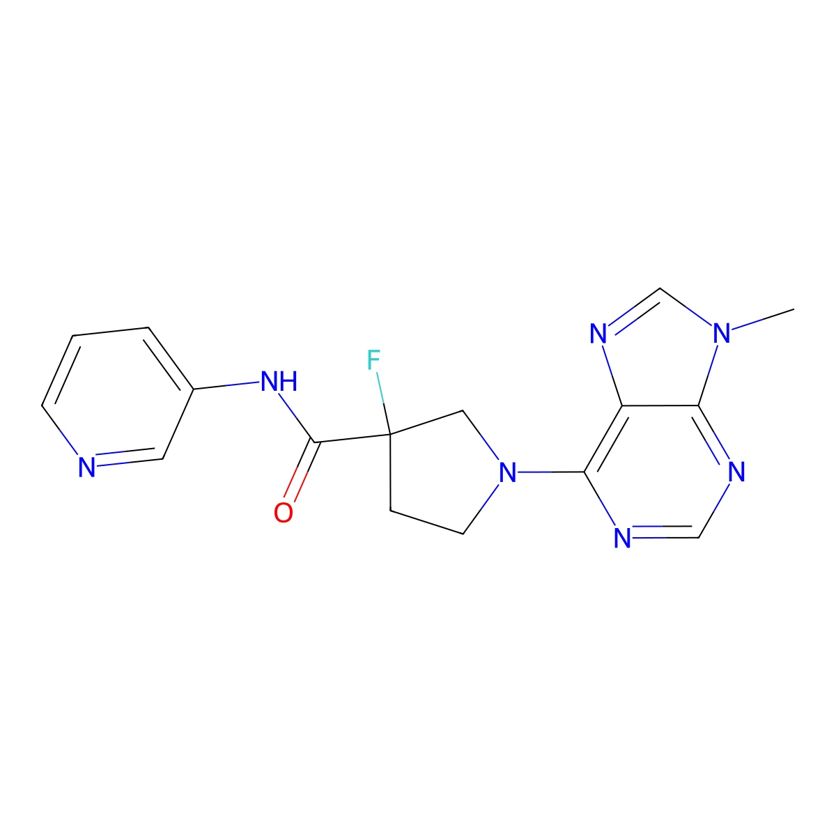 3-fluoro-1-(9-methyl-9H-purin-6-yl)-N-(pyridin-3-yl)pyrrolidine-3-carboxamide molecular structure, CAS 2741927-29-5