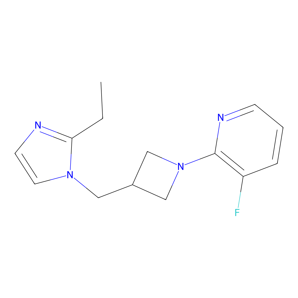 2-{3-[(2-ethyl-1H-imidazol-1-yl)methyl]azetidin-1-yl}-3-fluoropyridine molecular structure, CAS 2741927-36-4