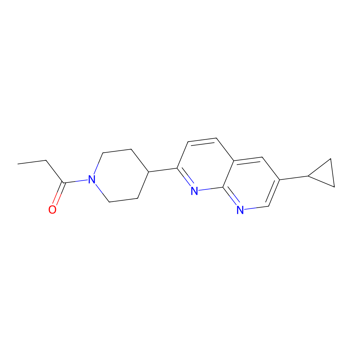 1-[4-(6-Cyclopropyl-1,8-naphthyridin-2-yl)piperidin-1-yl]propan-1-one molecular structure, CAS 2741927-37-5