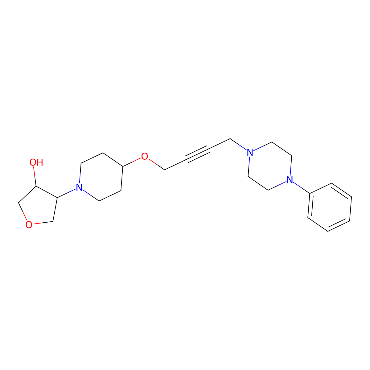 4-(4-{[4-(4-Phenylpiperazin-1-yl)but-2-yn-1-yl]oxy}piperidin-1-yl)oxolan-3-ol molecular structure, CAS 2741927-38-6