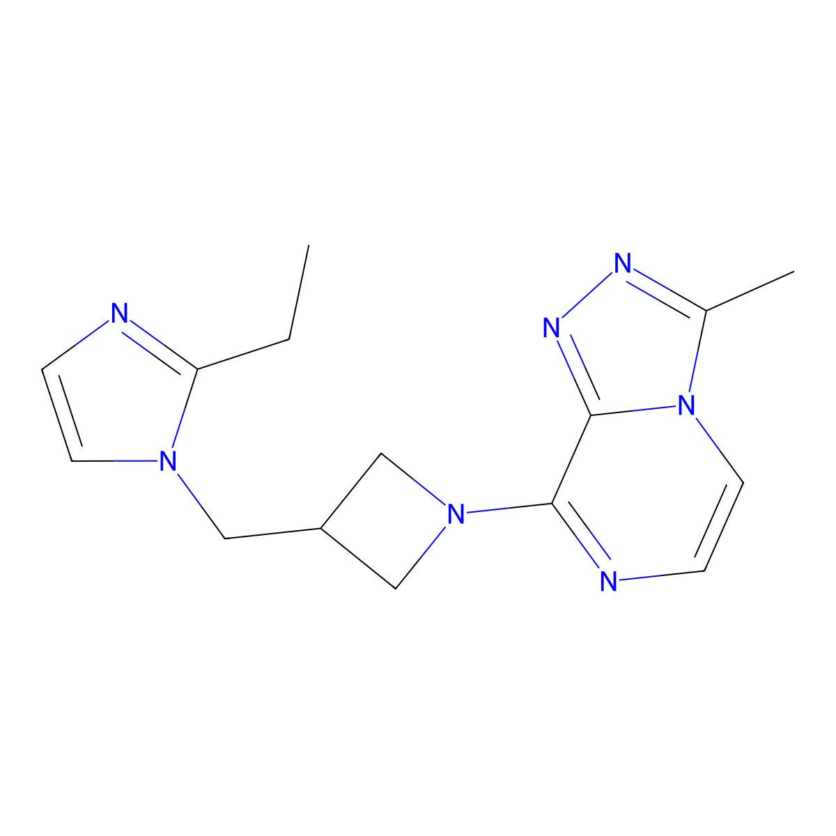 2-ethyl-1-[(1-{3-methyl-[1,2,4]triazolo[4,3-a]pyrazin-8-yl}azetidin-3-yl)methyl]-1H-imidazole molecular structure, CAS 2741927-40-0