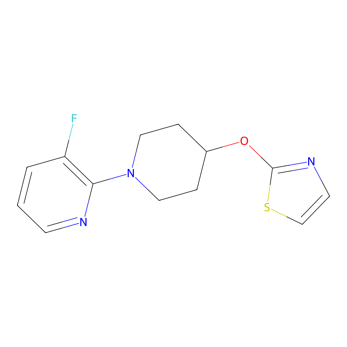3-Fluoro-2-[4-(1,3-thiazol-2-yloxy)piperidin-1-yl]pyridine molecular structure, CAS 2741927-42-2