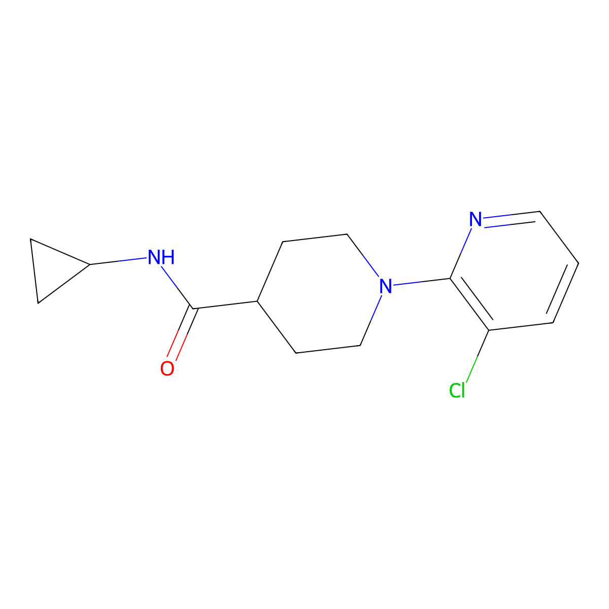 1-(3-chloropyridin-2-yl)-N-cyclopropylpiperidine-4-carboxamide molecular structure, CAS 2741927-43-3