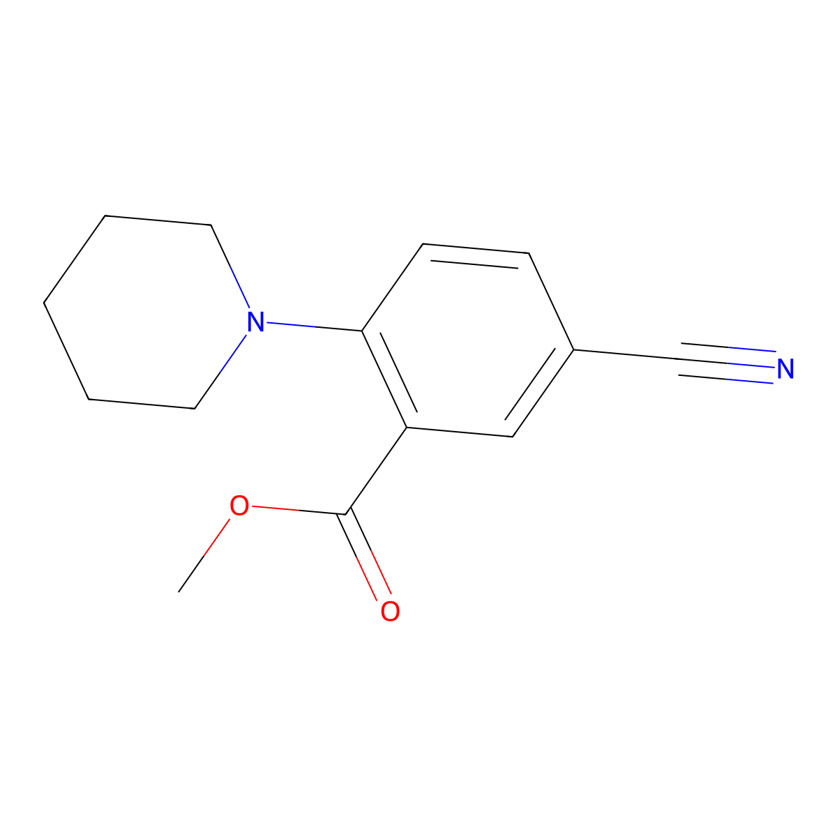Methyl 5-cyano-2-(piperidin-1-yl)benzoate molecular structure, CAS 2741927-44-4