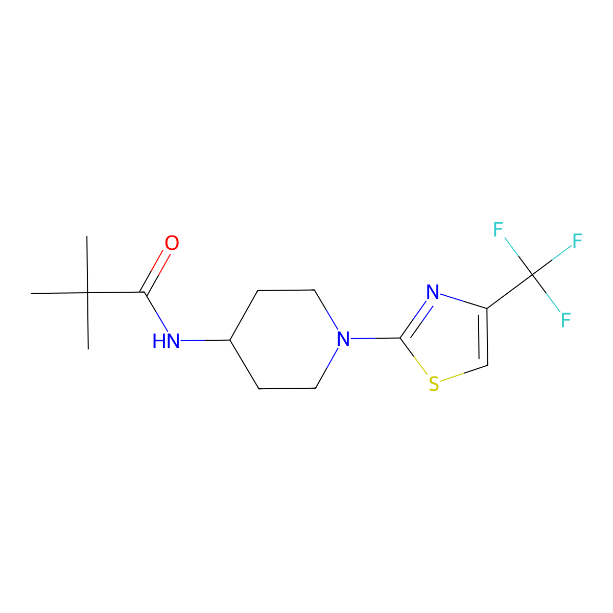 2,2-dimethyl-N-{1-[4-(trifluoromethyl)-1,3-thiazol-2-yl]piperidin-4-yl}propanamide molecular structure, CAS 2741927-46-6