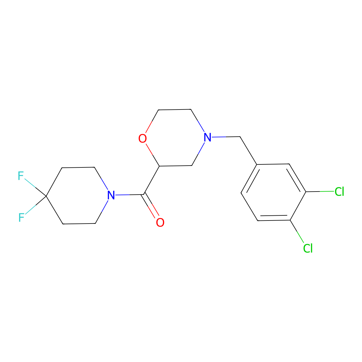 4-[(3,4-Dichlorophenyl)methyl]-2-(4,4-difluoropiperidine-1-carbonyl)morpholine molecular structure, CAS 2741927-48-8
