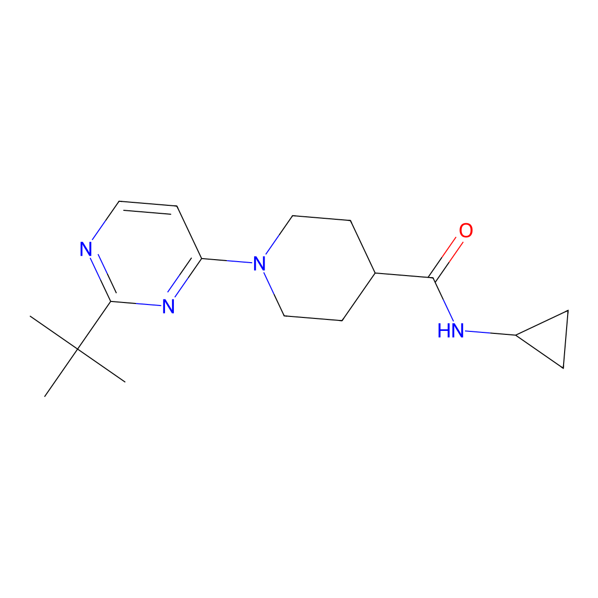 1-(2-tert-butylpyrimidin-4-yl)-N-cyclopropylpiperidine-4-carboxamide molecular structure, CAS 2741927-51-3