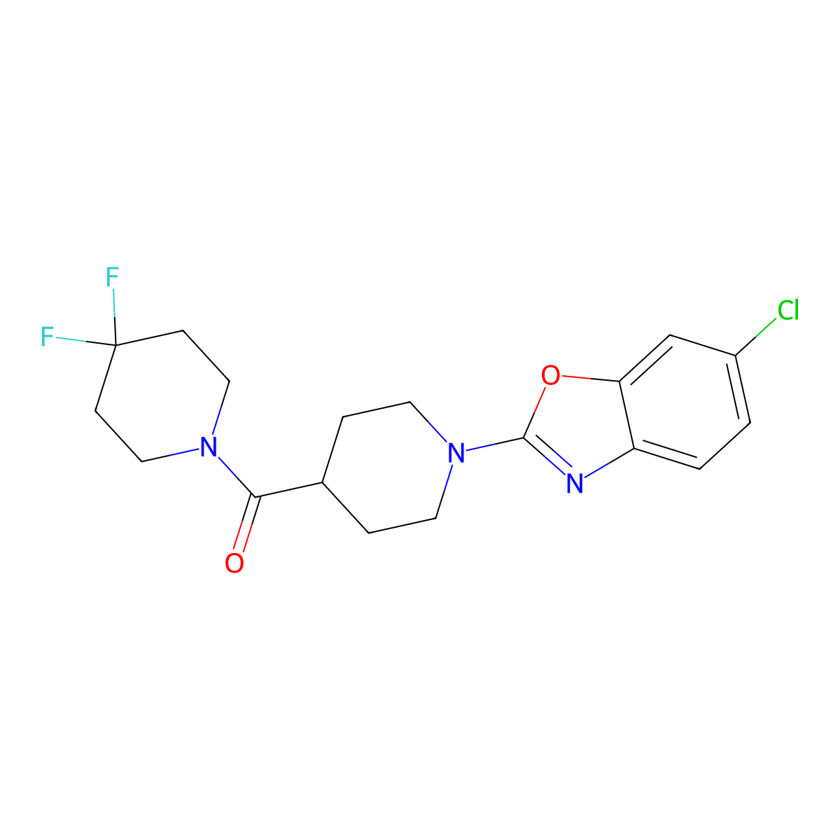 6-Chloro-2-[4-(4,4-difluoropiperidine-1-carbonyl)piperidin-1-yl]-1,3-benzoxazole molecular structure, CAS 2741927-54-6