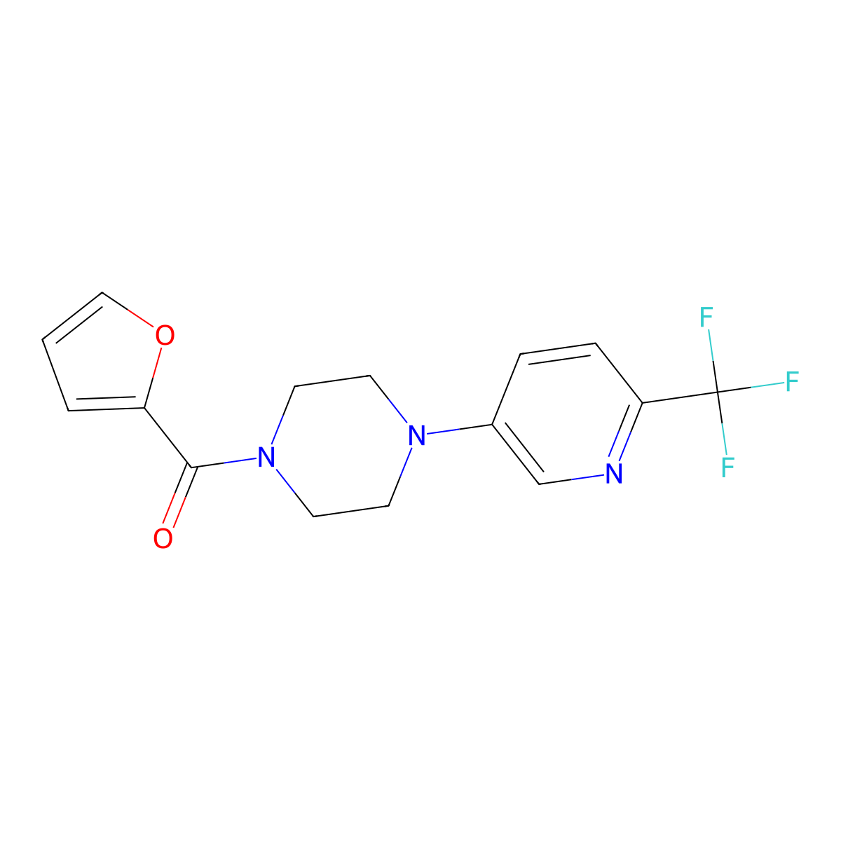 1-(Furan-2-carbonyl)-4-[6-(trifluoromethyl)pyridin-3-yl]piperazine molecular structure, CAS 2741927-56-8