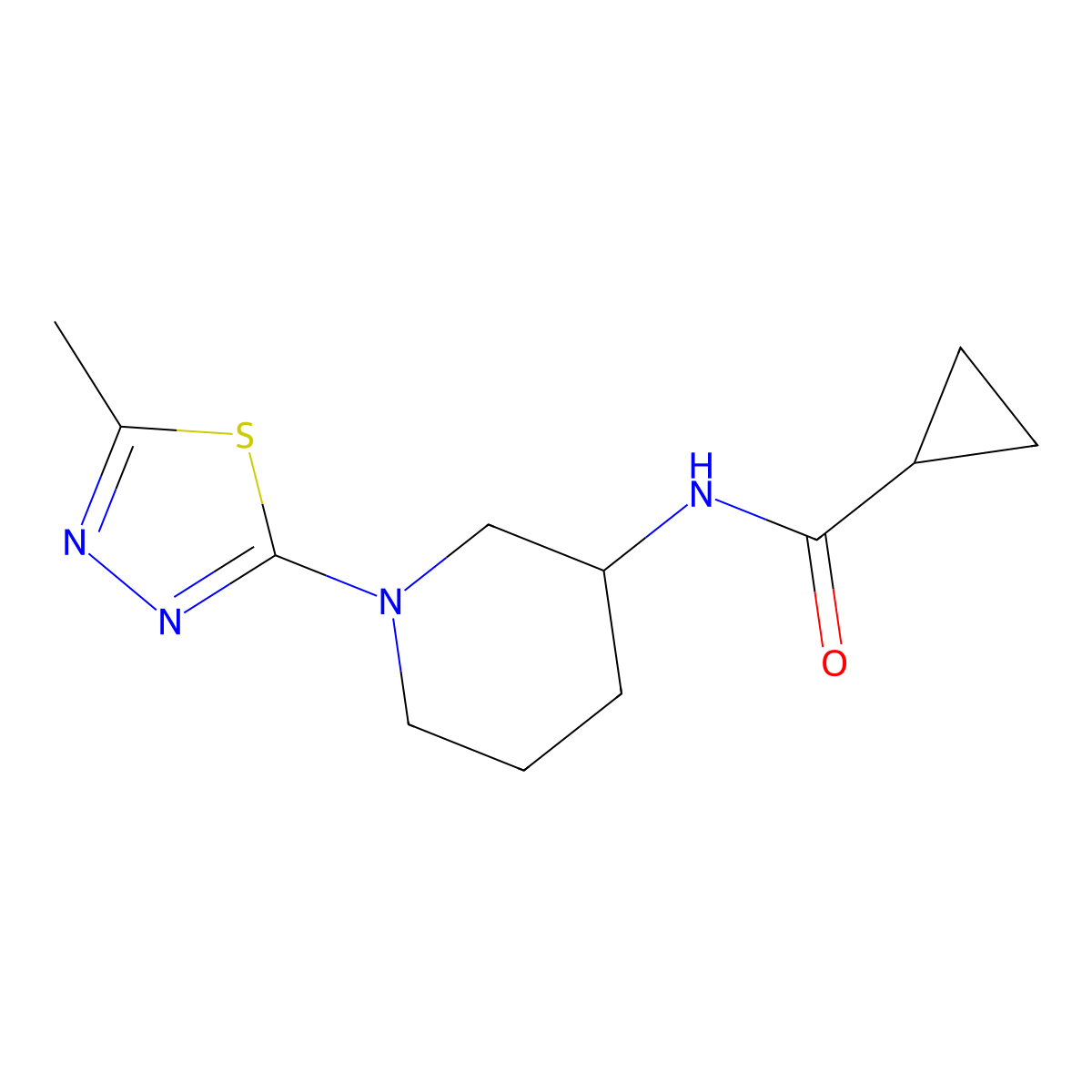 N-[1-(5-methyl-1,3,4-thiadiazol-2-yl)piperidin-3-yl]cyclopropanecarboxamide molecular structure, CAS 2741927-57-9