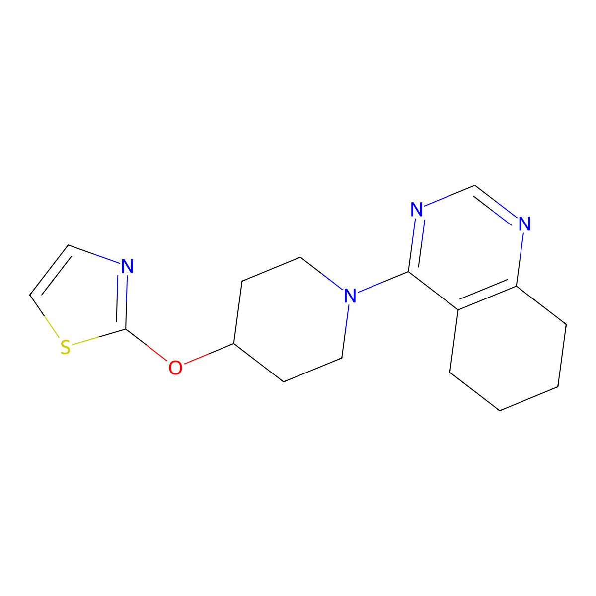 4-[4-(1,3-Thiazol-2-yloxy)piperidin-1-yl]-5,6,7,8-tetrahydroquinazoline molecular structure, CAS 2741927-59-1