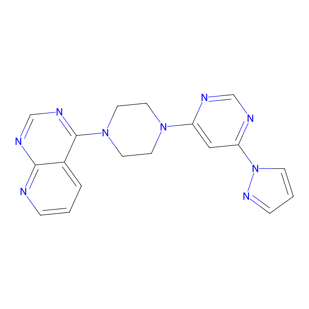 4-(1H-pyrazol-1-yl)-6-(4-{pyrido[2,3-d]pyrimidin-4-yl}piperazin-1-yl)pyrimidine molecular structure, CAS 2741927-61-5