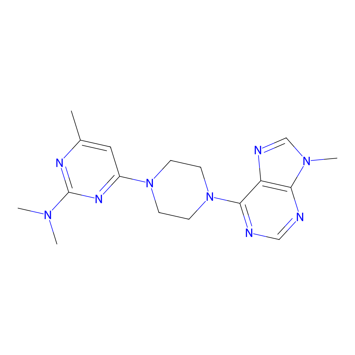 N,N,4-trimethyl-6-[4-(9-methyl-9H-purin-6-yl)piperazin-1-yl]pyrimidin-2-amine molecular structure, CAS 2741927-62-6