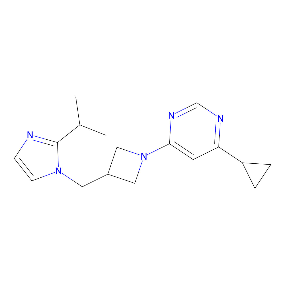4-cyclopropyl-6-(3-{[2-(propan-2-yl)-1H-imidazol-1-yl]methyl}azetidin-1-yl)pyrimidine molecular structure, CAS 2741927-63-7