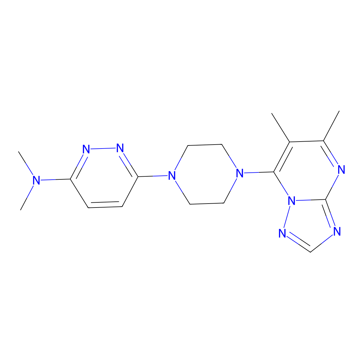 6-(4-{5,6-dimethyl-[1,2,4]triazolo[1,5-a]pyrimidin-7-yl}piperazin-1-yl)-N,N-dimethylpyridazin-3-amine molecular structure, CAS 2741927-68-2