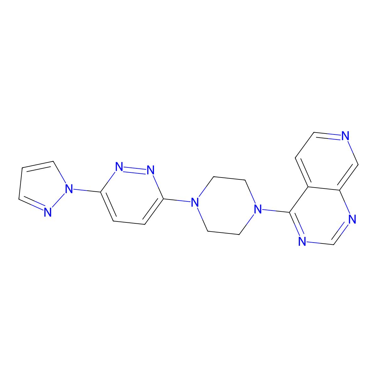 3-(1H-pyrazol-1-yl)-6-(4-{pyrido[3,4-d]pyrimidin-4-yl}piperazin-1-yl)pyridazine molecular structure, CAS 2741927-72-8