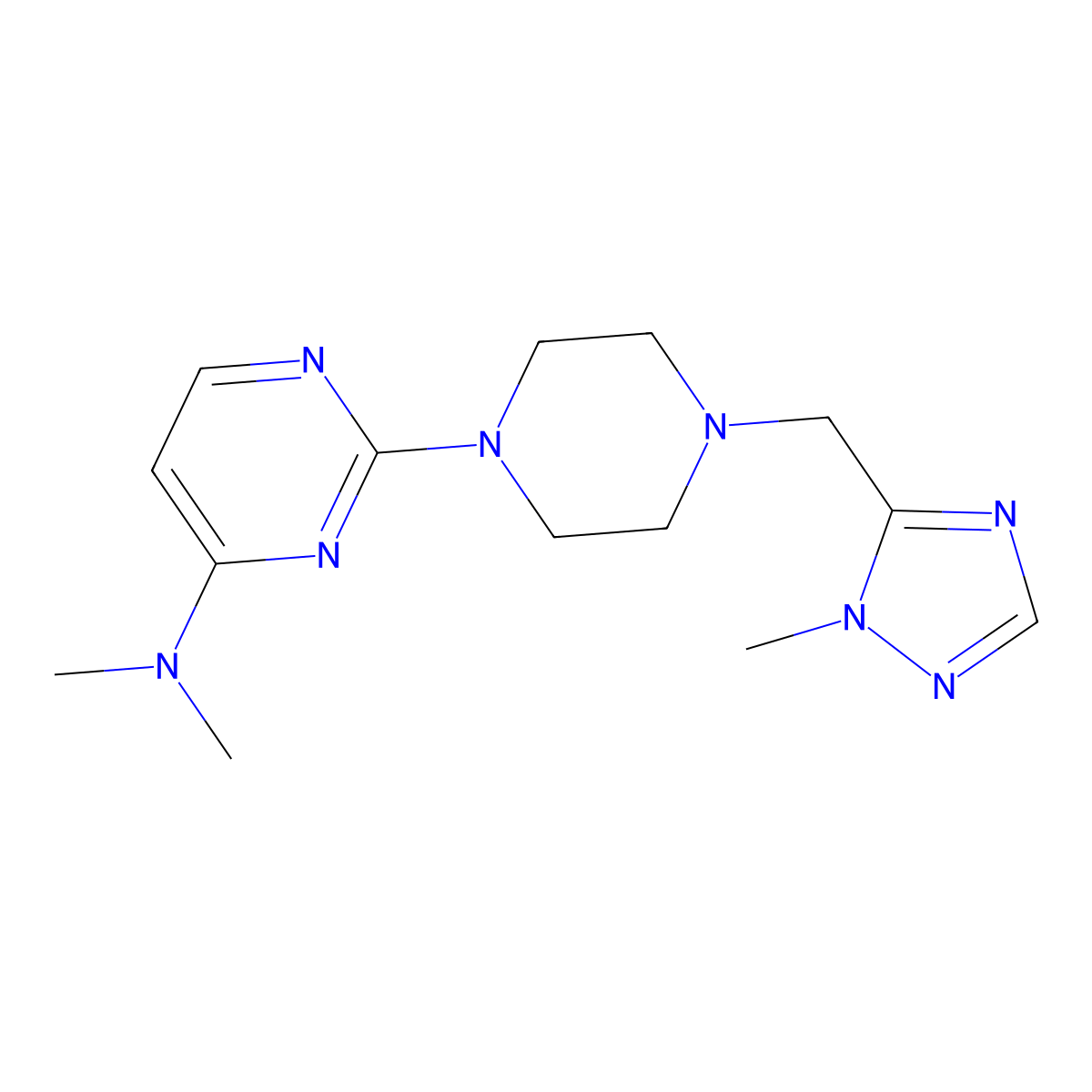 N,N-dimethyl-2-{4-[(1-methyl-1H-1,2,4-triazol-5-yl)methyl]piperazin-1-yl}pyrimidin-4-amine molecular structure, CAS 2741927-75-1