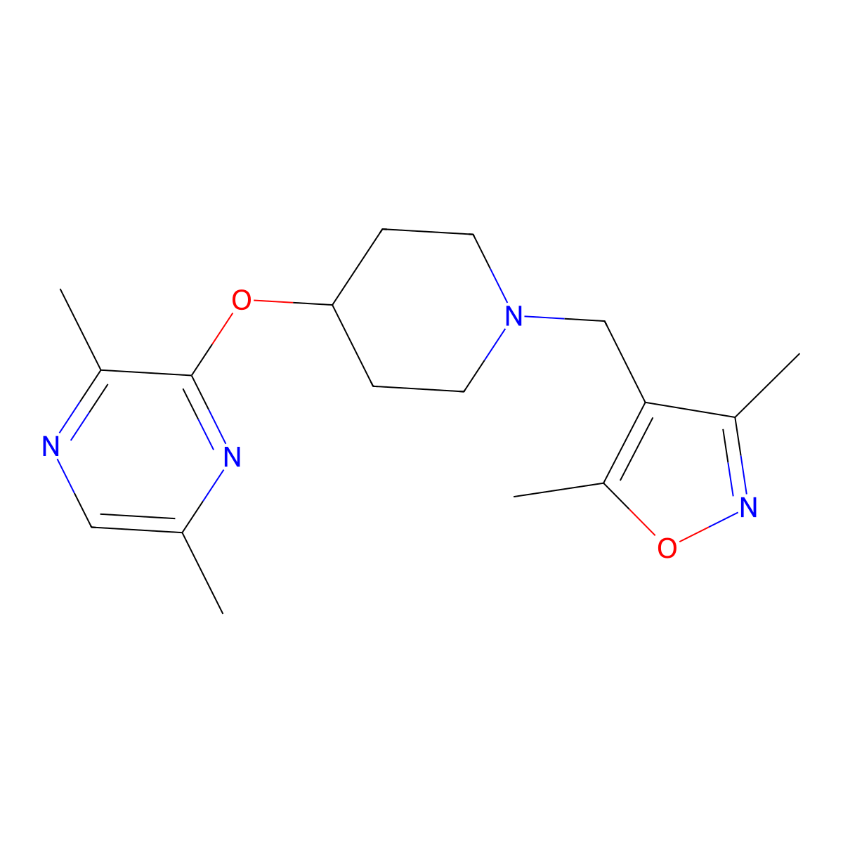 3-({1-[(3,5-Dimethyl-1,2-oxazol-4-yl)methyl]piperidin-4-yl}oxy)-2,5-dimethylpyrazine molecular structure, CAS 2741927-78-4